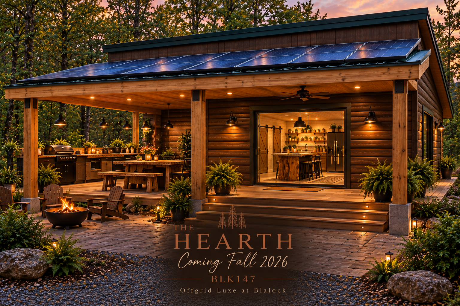 The Hearth — a solar-powered outdoor kitchen and gathering space coming Fall 2026 at BLK147